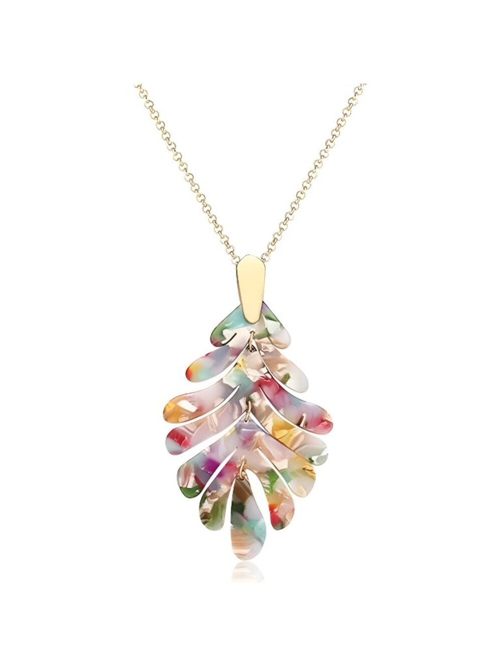 Acrylic Pendant necklace Earrings – Leaf Charm Necklace Tortoise Leaf Earrings